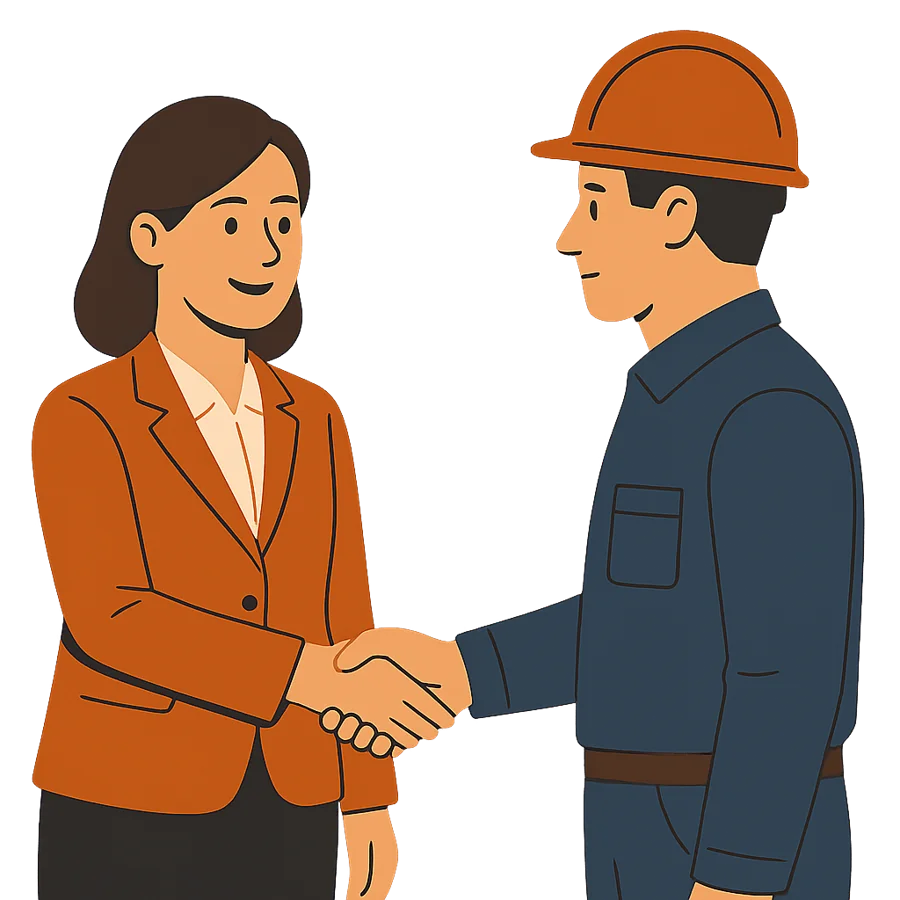 Consultant shaking hands with a manufacturing engineer